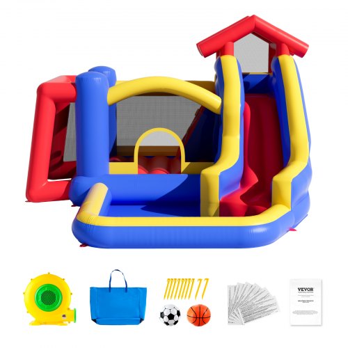 VEVOR Château Gonflable Géant 333x338x203 Cm Avec Toboggan, Piscine à Bulles & Mur D'Escalade – Pour Enfants 3-8 Ans, Idéal Jardin