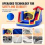 VEVOR bounce house with slide, safety net, 840d fabric, 190t lining, and self-adhesive repair patches.