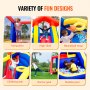 variety of fun designs in VEVOR bounce house: trampoline, high slide, basketball hoop, climbing wall, soccer goal, bubble pool.