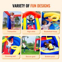 VEVOR Inflatable Bounce House, Outdoor High Quality Playhouse Trampoline, Jumping Bouncer with Blower, Slide, and Storage Bag, Family Backyard Bouncy Castle, for Kid Ages 3–8 Years, 131x133x91 inch