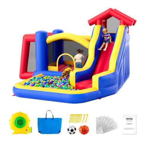 VEVOR Inflatable Bounce House, Outdoor High Quality Playhouse Trampoline, Jumping Bouncer with Blower, Slide, and Storage Bag, Family Backyard Bouncy Castle, for Kid Ages 3–8 Years, 3.3x3x2.3m