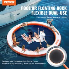 VEVOR Inflatable Floating Dock, ø10FT Inflatable Dock Platform with ø8FT Trampoline Mesh Pool, Non-Slip Floating Platform Water Mat with Portable Bag & Detachable Ladder for Pool Beach Relaxation
