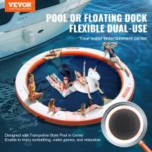 VEVOR Inflatable Floating Dock, ø10FT Inflatable Dock Platform with ø8FT Trampoline Mesh Pool, Non-Slip Floating Platform Water Mat with Portable Bag & Detachable Ladder for Pool Beach Relaxation