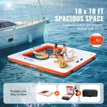 VEVOR Inflatable Floating Dock, 10x10FT Inflatable Dock Platform with 4*7FT Trampoline Mesh Pool, Non-Slip Floating Platform Water Mat with Portable Bag & Detachable Ladder for Pool Beach Relaxation