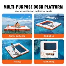 VEVOR Inflatable Floating Dock, 10x10FT Inflatable Dock Platform with 4*7FT Trampoline Mesh Pool, Non-Slip Floating Platform Water Mat with Portable Bag & Detachable Ladder for Pool Beach Relaxation