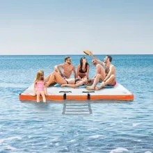 VEVOR Inflatable Floating Dock, 10 x 8FT Inflatable Dock Platform, Non-Slip Water Floating Dock Mat with Detachable Ladder & Portable Carrying Bag, Floating Platform Island Raft for Ocean Pool Beach