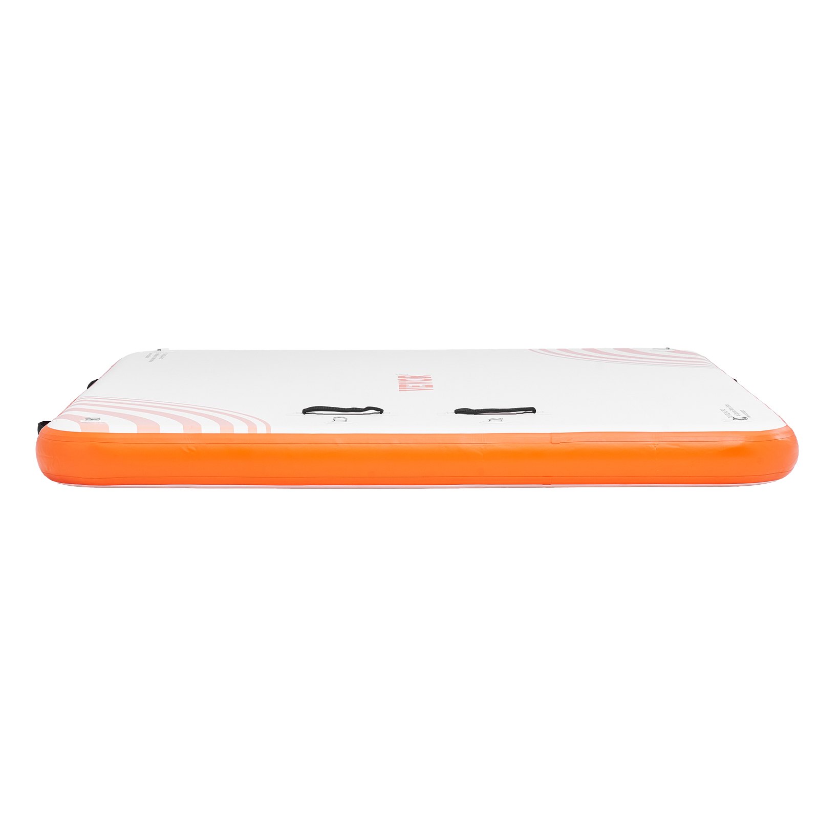 VEVOR inflatable floating dock with orange border and multiple handles on white surface.