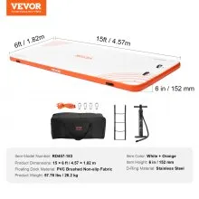 VEVOR Inflatable Floating Dock, 15 x 6FT Inflatable Dock Platform, Non-Slip Water Floating Dock Mat with Detachable Ladder & Portable Carrying Bag, Floating Platform Island Raft for Ocean Pool Beach