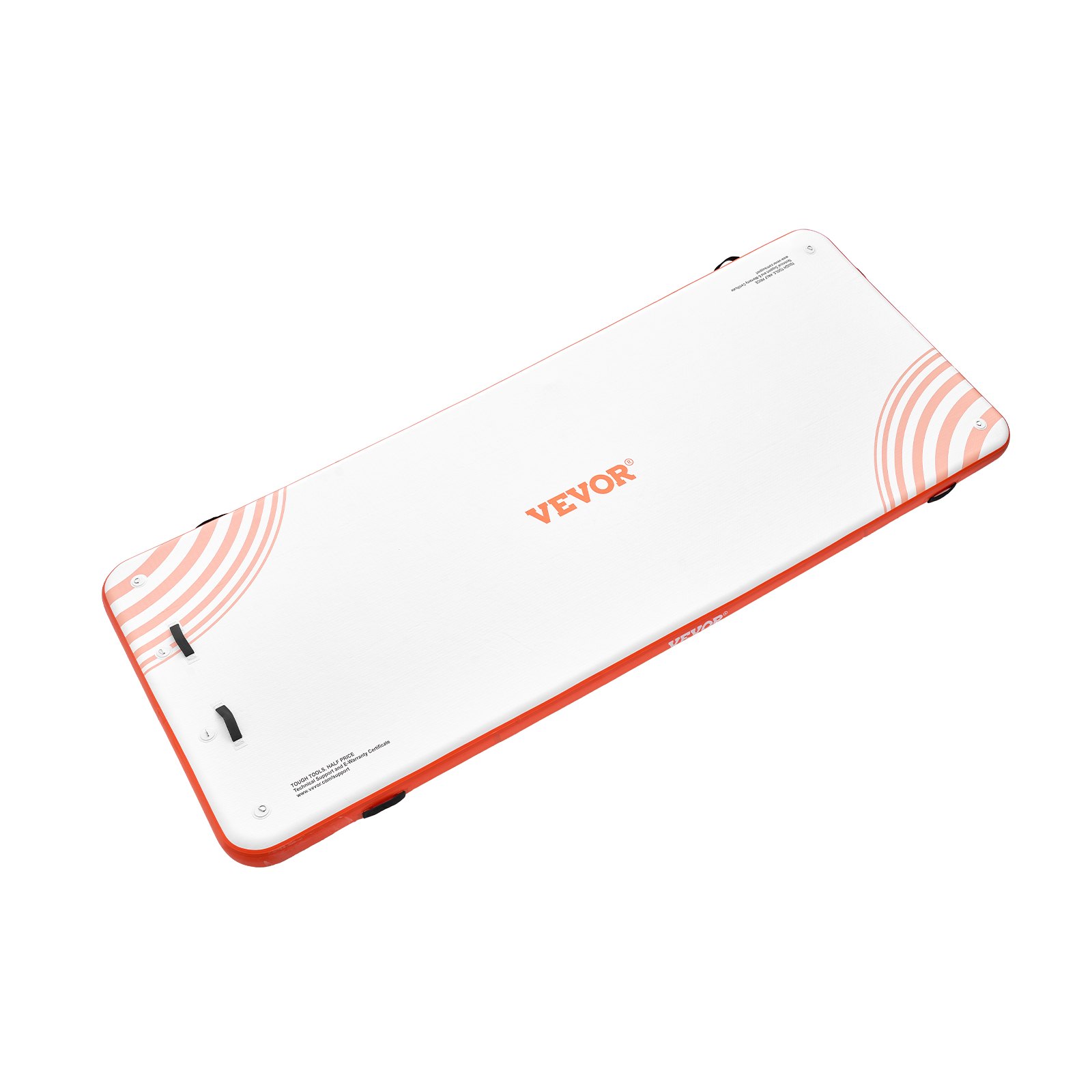 VEVOR inflatable floating dock with orange and white design, handles, and sturdy material.