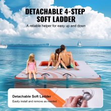 VEVOR Muelle flotante inflable, plataforma de muelle inflable de 15 x 6,5 pies con piscina de malla de trampolín de 4 x 6 pies, plataforma flotante antideslizante con bolsa portátil y escalera desmontable para relajación en la playa