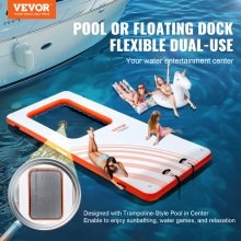 VEVOR Inflatable Floating Dock, 15x6.5FT Inflatable Dock Platform with 4*6FT Trampoline Mesh Pool, Non-Slip Floating Platform Water Mat with Portable Bag & Detachable Ladder for Pool Beach Relaxation