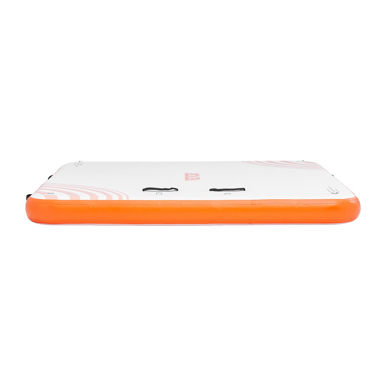 VEVOR inflatable floating dock with orange bottom and white top, featuring black handles.