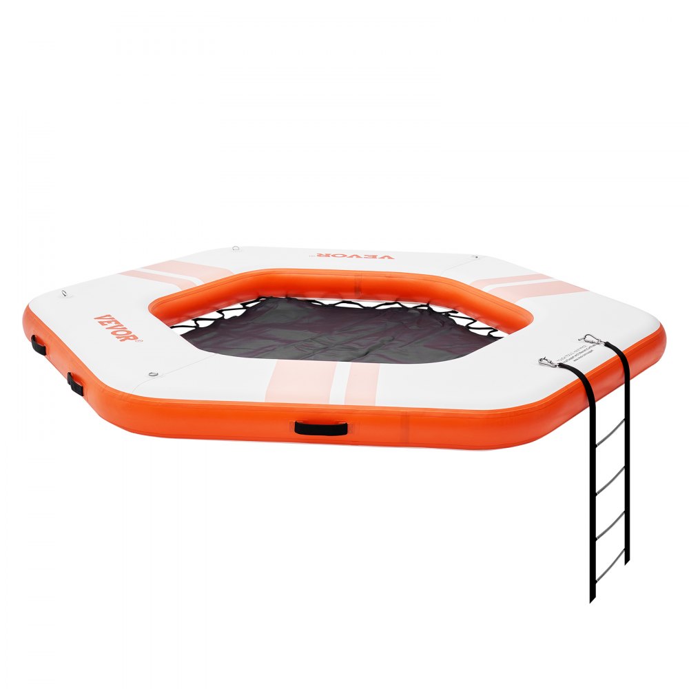 VEVOR Inflatable Floating Dock, ø8.5FT Inflatable Dock Platform with ø5FT Trampoline Mesh Pool, Non-Slip Floating Platform Water Mat with Portable Bag & Detachable Ladder for Pool Beach Relaxation