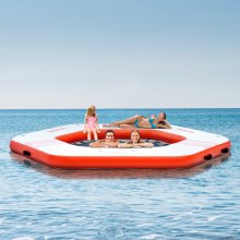 VEVOR Inflatable Floating Dock, ø8.5FT Inflatable Dock Platform with ø5FT Trampoline Mesh Pool, Non-Slip Floating Platform Water Mat with Portable Bag & Detachable Ladder for Pool Beach Relaxation
