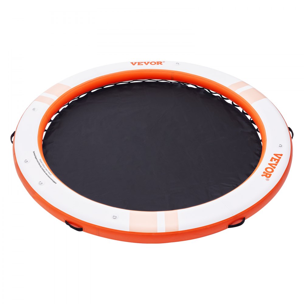 orange and black VEVOR inflatable floating dock in circular design with handles on sides.
