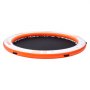 circular orange and white VEVOR inflatable floating dock with black center and multiple handles.