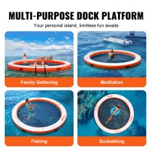 VEVOR Inflatable Floating Dock, ø2.43 m Inflatable Dock Platform with ø1.52 m Trampoline Mesh Pool, Non-Slip Floating Platform Water Mat with Portable Bag & Detachable Ladder for Pool Beach Relaxation