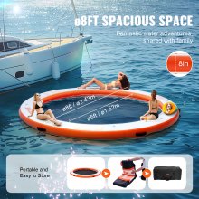 VEVOR Inflatable Floating Dock, ø2.43 m Inflatable Dock Platform with ø1.52 m Trampoline Mesh Pool, Non-Slip Floating Platform Water Mat with Portable Bag & Detachable Ladder for Pool Beach Relaxation