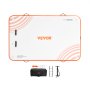 VEVOR inflatable floating dock with white and orange design, accessories include pump, bag, and rope.