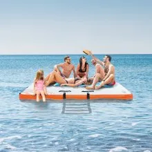 VEVOR Inflatable Floating Dock, 8 x 5FT Inflatable Dock Platform, Non-Slip Water Floating Dock Mat with Portable Carrying Bag & Detachable Ladder, Floating Platform Island Raft for Pool Beach Ocean