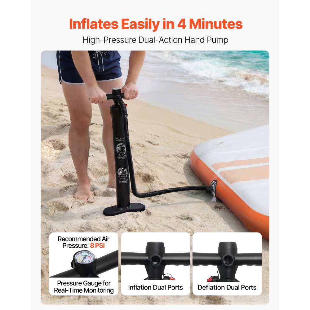 VEVOR Inflatable Floating Dock, 2.6x2.6 M Inflatable Dock Platform, Non-Slip Water Mat with Portable Carrying Bag & Detachable Ladder, Floating Water Platform Island Raft for Pool Beach Ocean, Orange