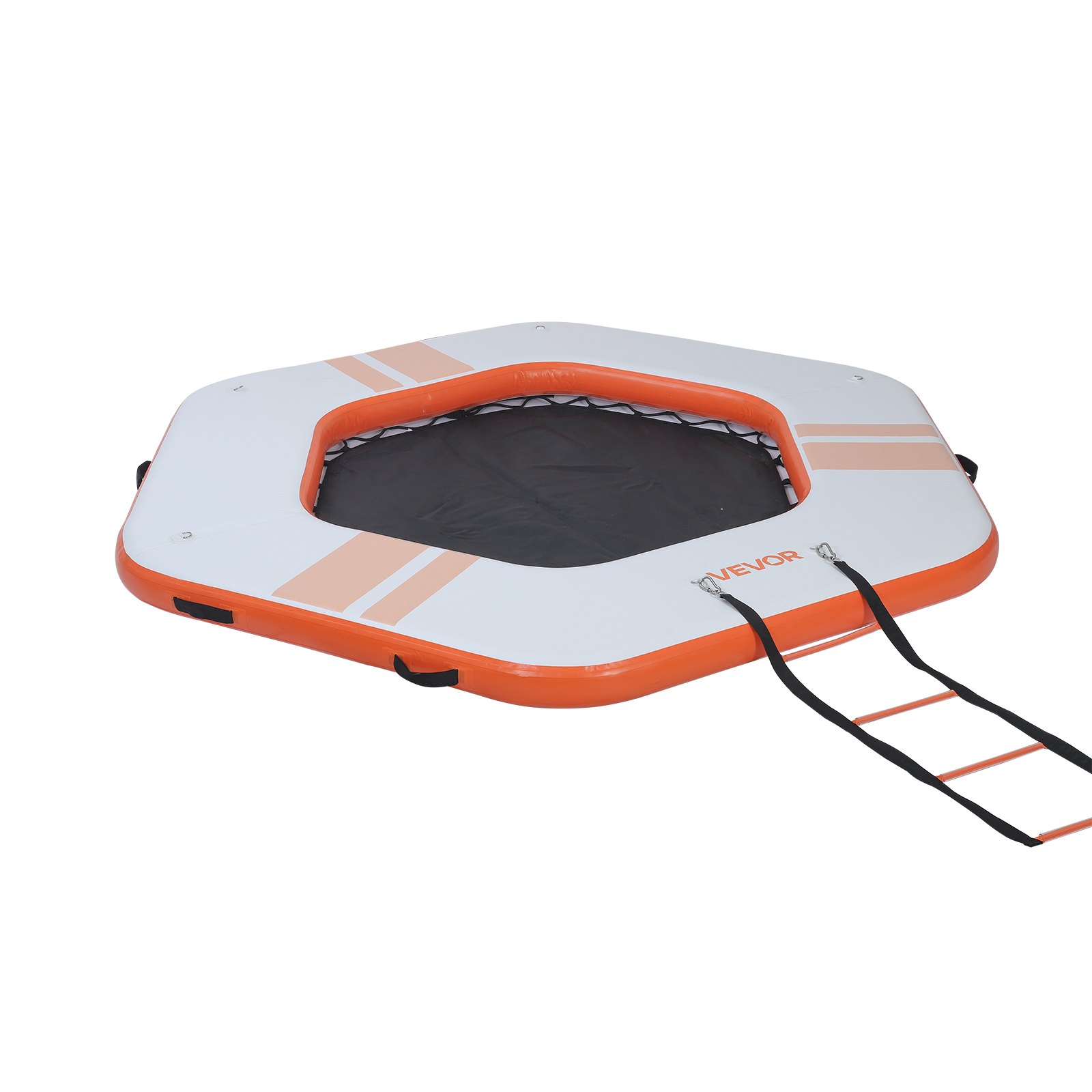 VEVOR Inflatable Floating Dock, 2.6x2.6 M Inflatable Dock Platform, Non-Slip Water Mat with Portable Carrying Bag & Detachable Ladder, Floating Water Platform Island Raft for Pool Beach Ocean, Orange