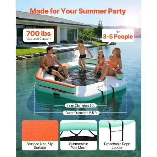 Plateforme De Bain Gonflable AWSUM Air Dock – Forme Patte, Drop Stitch, échelle 3 Marches, Ancrage D-rings, Pour Lac/mer