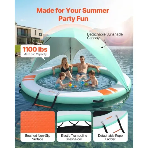 VEVOR Muelle flotante inflable, plataforma de muelle inflable de 10 x 8 pies, alfombrilla de muelle flotante de agua antideslizante con escalera desmontable y bolsa de transporte portátil, balsa de