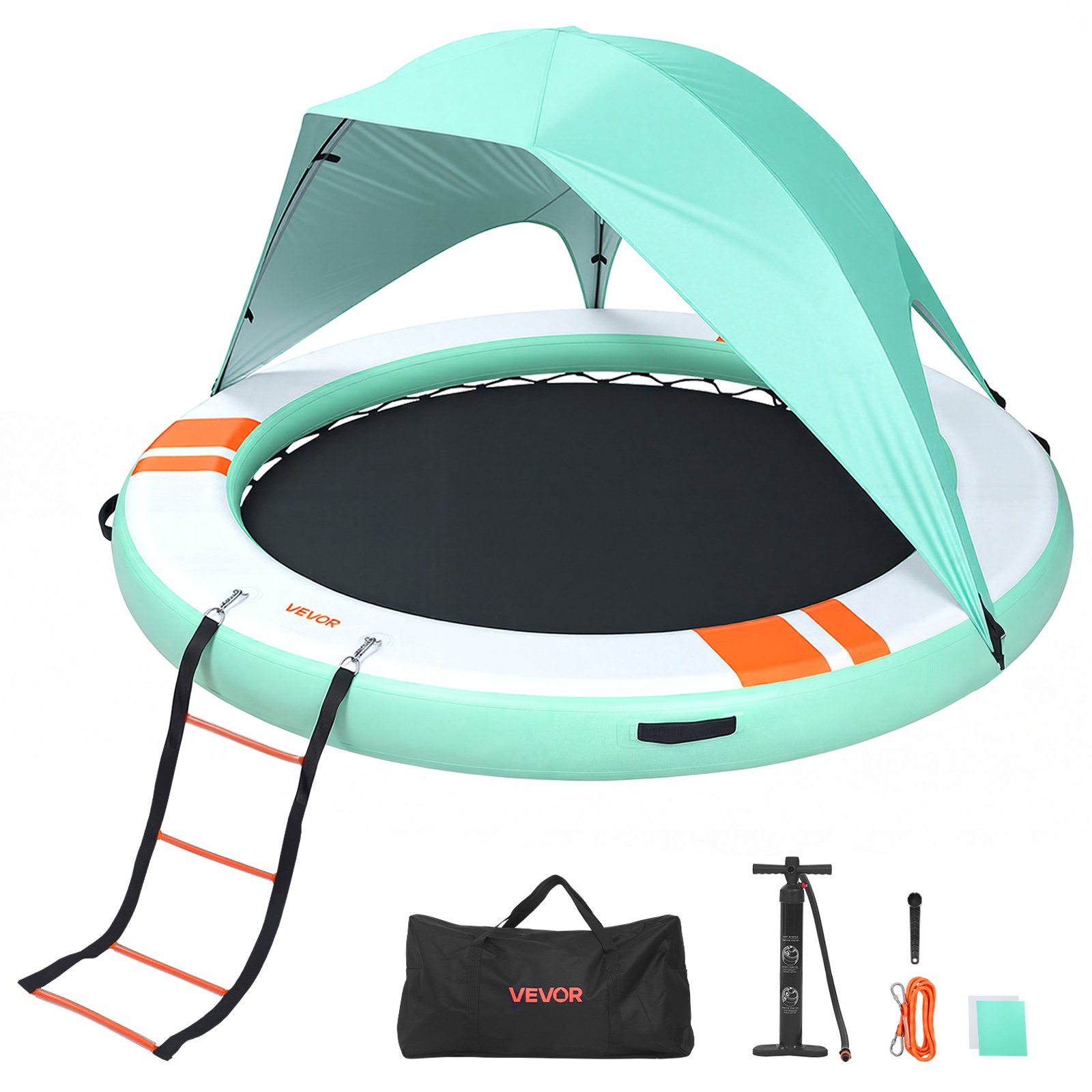 VEVOR Inflatable Floating Dock, 2.44M Round Inflatable Dock Platform, Non-Slip Water Floating Dock Mat with Portable Carrying Bag & Detachable Ladder, Float Platform Island Raft for Pool Beach Ocean