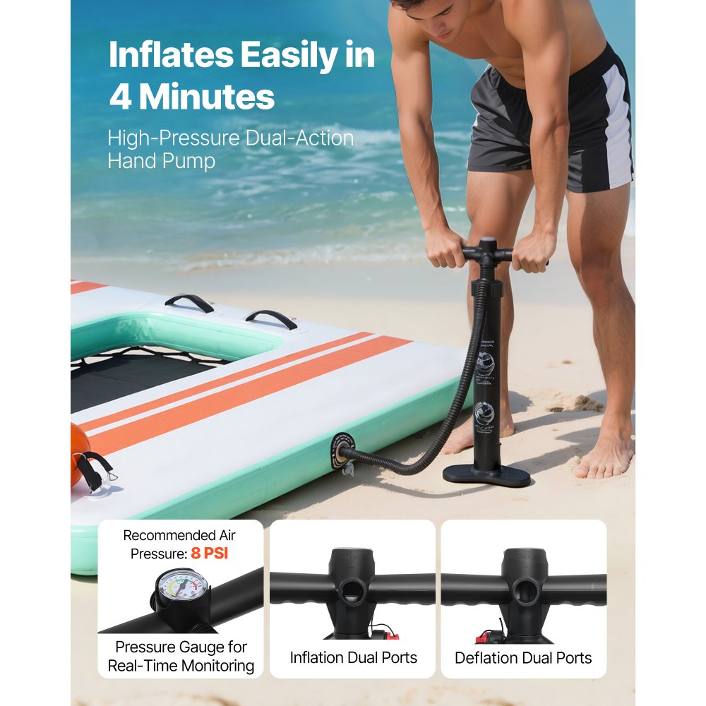 VEVOR Inflatable Floating Dock, 2.44 x 1.83 M Inflatable Dock Platform, Non-Slip Water Air Mat with Portable Carrying Bag & Detachable Ladder, Floating Water Platform Island Raft for Pool Beach Ocean