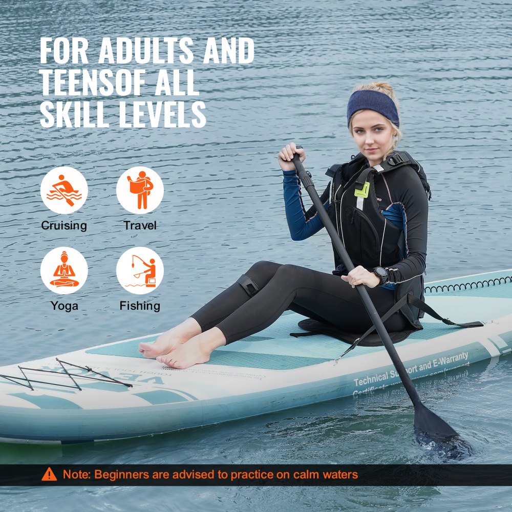 VEVOR Inflatable Stand Up Paddle Board, 10.6' x 33" x 6" Wide SUP Paddleboard with Removable Kayak Seat, Board Accessories, Pump, Paddle, Fin, Backpack, Ankle Leash, and Repair Kit, for Youth & Adults