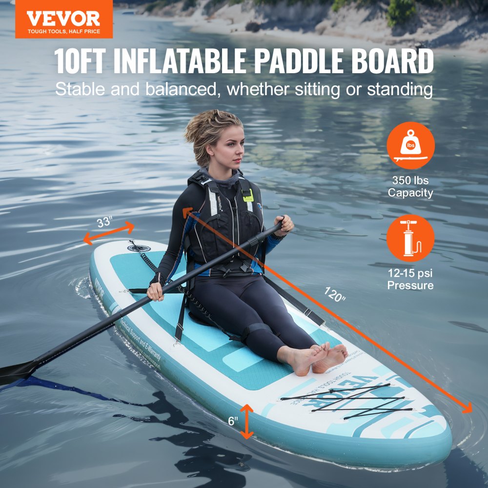 VEVOR Inflatable Stand Up Paddle Board 10 ft Kayak Board with Seat