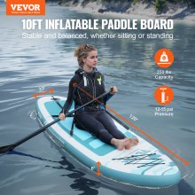 Nafukovací paddleboard VEVOR, 10' x 33" x 6" široký SUP paddleboard s odnímateľným kajakovým sedadlom, príslušenstvom na palubu, pumpou, pádlom, plutvou, batohom, vodítkom na členky a súpravou na opravu, pre mládež a dospelých