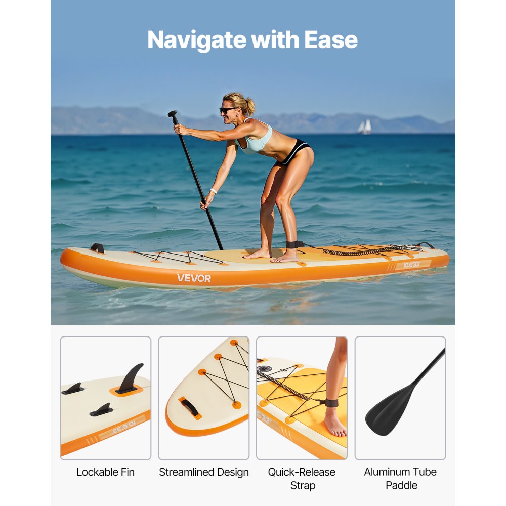 VEVOR Inflatable Stand Up Paddle Board, 3.23m x 84cm x 15cm Wide Ultra-Light SUP Paddleboard, All Accessories Included, Pump, Paddle, Fin, Backpack, Ankle Leash, Strap, Non-slip Deck for Youth, Adults