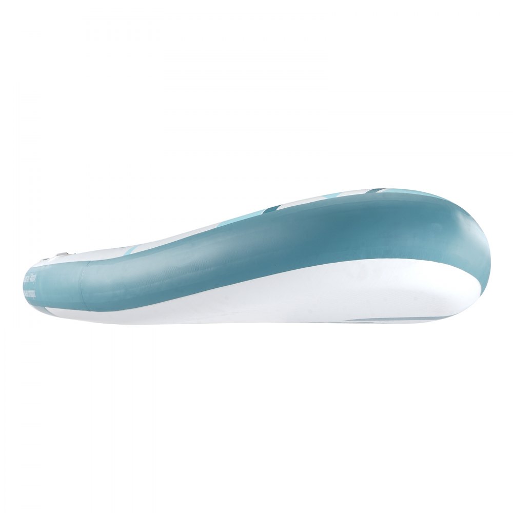 blue and white VEVOR inflatable paddle board, streamlined design, side view against white background.