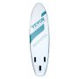 VEVOR inflatable paddle board with blue accents, showing technical support details and fins.