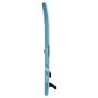 side view of blue VEVOR inflatable paddle board with attached fin.