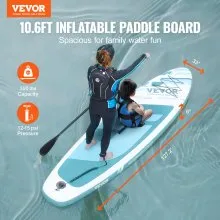 VEVOR Tabla de remo inflable de pie, tabla de remo SUP de 10.6' x 33" x 6" de ancho, con accesorios para tabla, bomba, remo, aleta, bolsa para teléfono, mochila, correa para el tobillo, kit de reparación, plataforma antideslizante para jóvenes y adultos