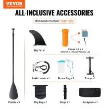 VEVOR Tabla de remo inflable de pie, tabla de remo SUP de 10.6' x 33" x 6" de ancho, con accesorios para tabla, bomba, remo, aleta, bolsa para teléfono, mochila, correa para el tobillo, kit de reparación, plataforma antideslizante para jóvenes y adultos