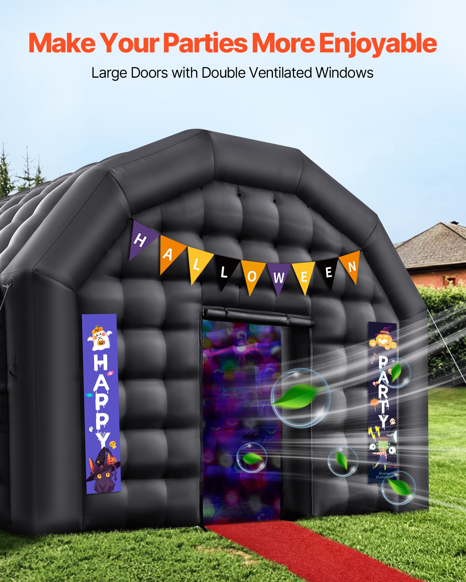 VEVOR Inflatable Nightclub, 5 x 4 x 3.8 m Inflatable Party Tent with 680W Blower & Sandbag, Ventilated Blow up Night Club with 2 Windows, Air Cube House for Event Birthday Wedding Party