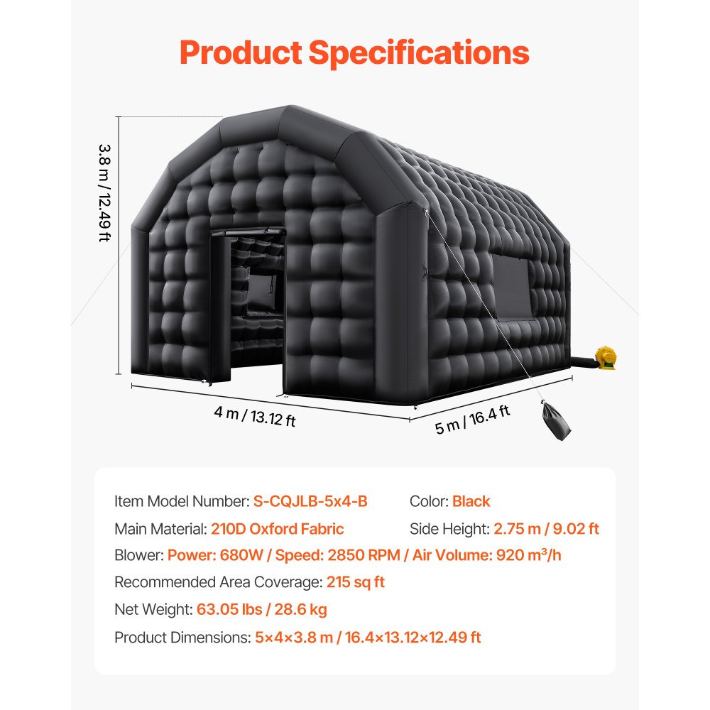 VEVOR Inflatable Nightclub, 5.4 x 5 x 4.2 m Inflatable Party Tent with 680W Blower & Sandbag, Ventilated Blow up Night Club with 2 Windows, Air Cube House for Event Birthday Wedding Party