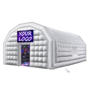 VEVOR Inflatable Nightclub, 26.2 x 19.7 x 13.1 ft Inflatable Party Tent with 1100W Blower & Sandbag, Blow up Night Club with 2 Windows, Air Cube House for Event Birthday Wedding Party, White | VEVOR US