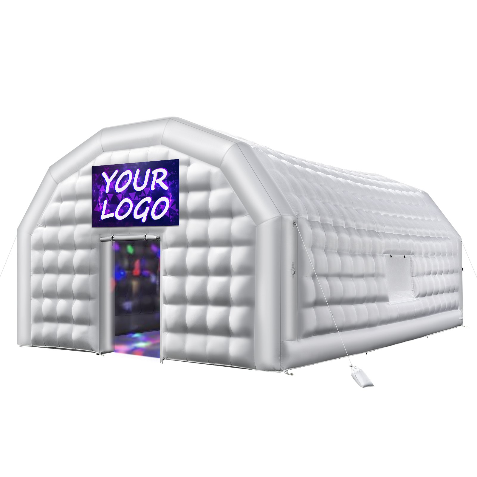 VEVOR Inflatable Nightclub, 26.2 x 19.7 x 13.1 ft Inflatable Party Tent with 1100W Blower & Sandbag, Blow up Night Club with 2 Windows, Air Cube House for Event Birthday Wedding Party, White