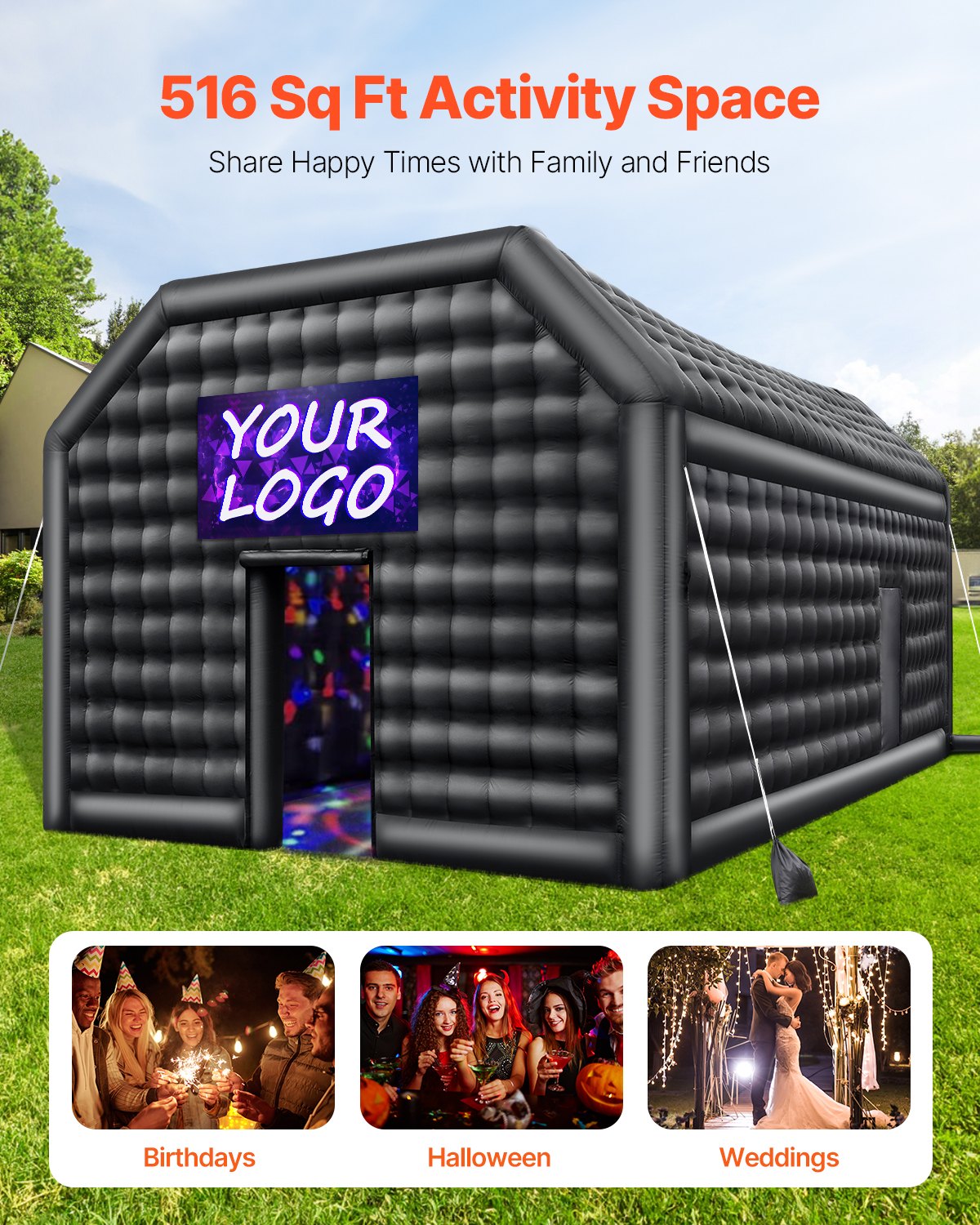 VEVOR Inflatable Nightclub, 26.2 x 19.7 x 13.1 Ft, Blow up Party Tent with Disco Lights & 1100W Blower, Large Inflatable Night Club Tent for Adults, Inflatable House Cube for Wedding Birthday Black