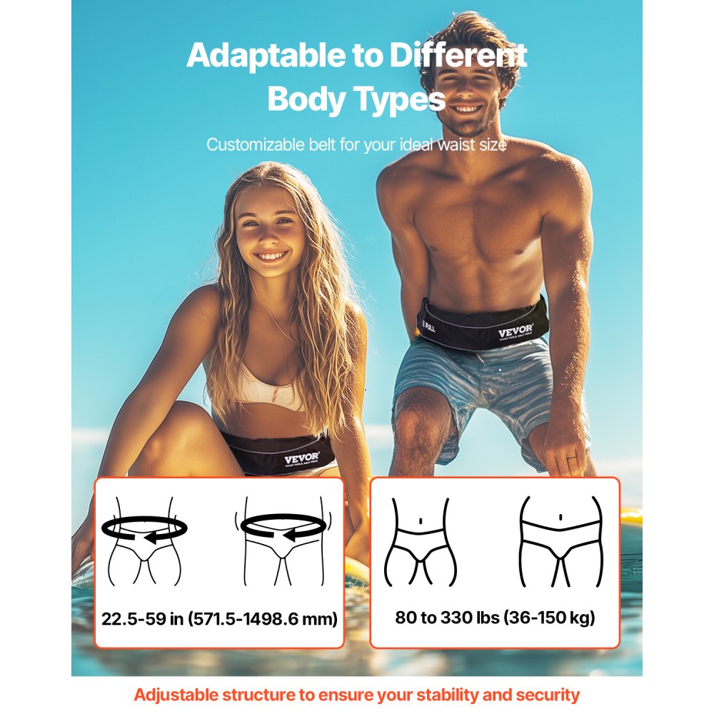 VEVOR Manual Inflatable Belt Pack for Adults, 105N Buoyancy, Over 80 Pounds and Up to 59 in Waist Adjustable, Inflatable PFD Waist for SUP Paddelboarding, Kayaking, Black (CO2 Cylinder Not Included)