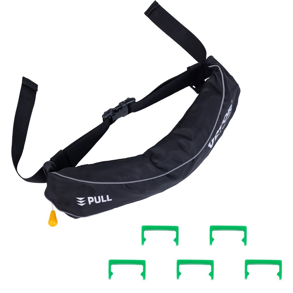 VEVOR Manual Inflatable Belt Pack for Adults, 105N Buoyancy, Over 80 Pounds and Up to 59 in Waist Adjustable, Inflatable PFD Waist for SUP Paddelboarding, Kayaking, Black (CO2 Cylinder Not Included)