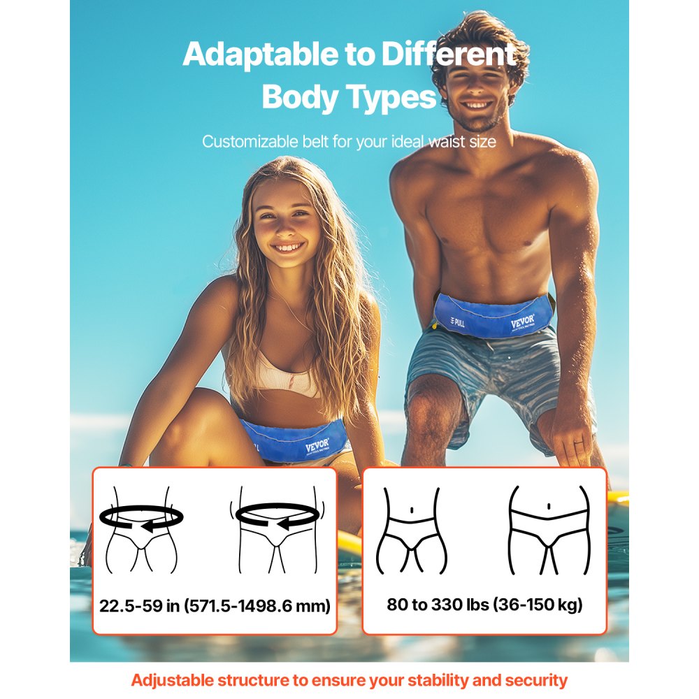 VEVOR - Riñonera inflable manual para adultos, flotabilidad de 105 N, ajustable hasta 59 pulgadas de cintura y más de 36 kg, ideal para SUP, paddleboarding y kayak, color azul (no incluye cilindro de CO2)