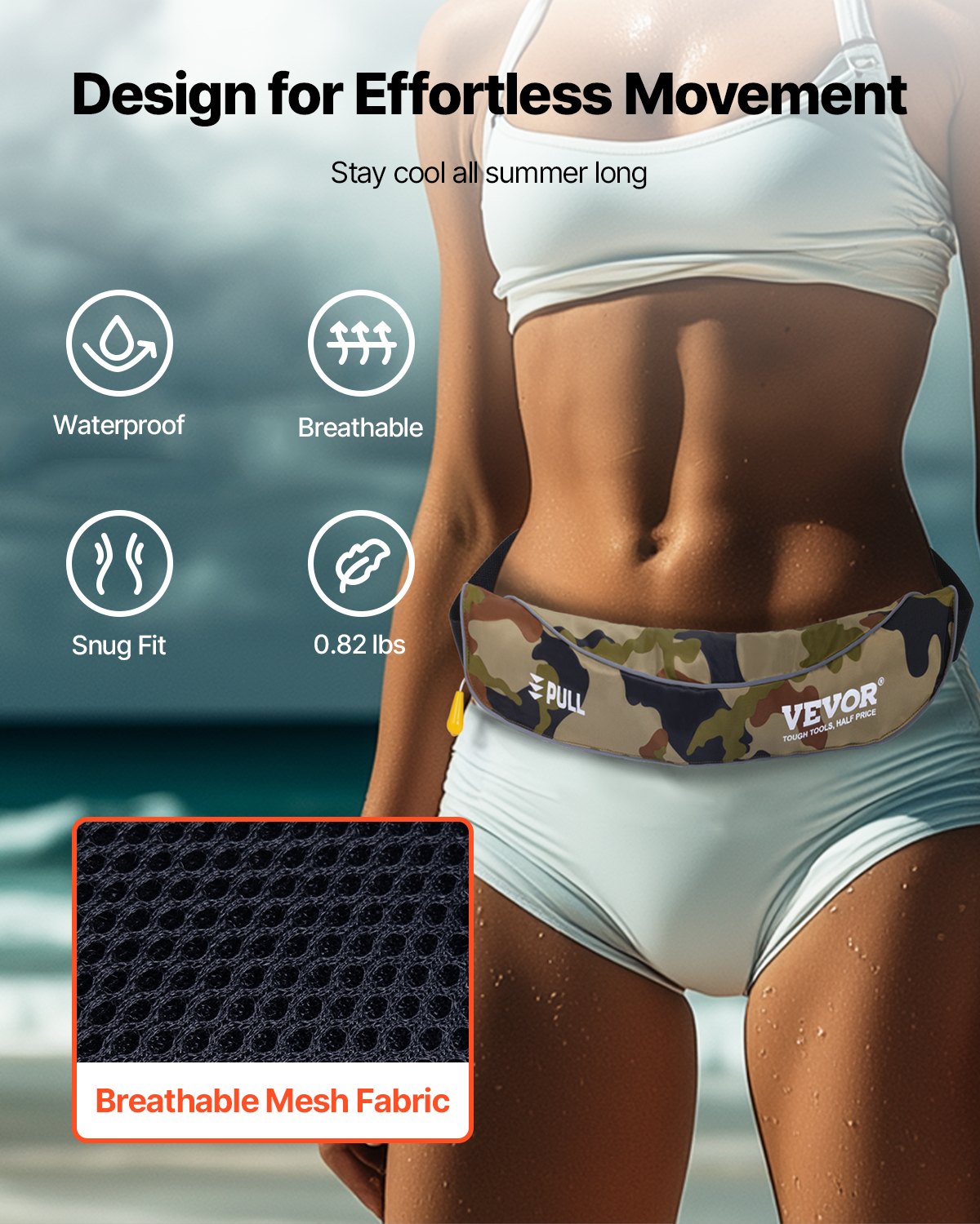 VEVOR Manual Inflatable Belt Pack for Adults, 105N Buoyancy, Over 80 Pounds and Up to 59 in Waist Adjustable, Inflatable PFD Waist for SUP Paddelboarding, Kayaking, Green (CO2 Cylinder Not Included)