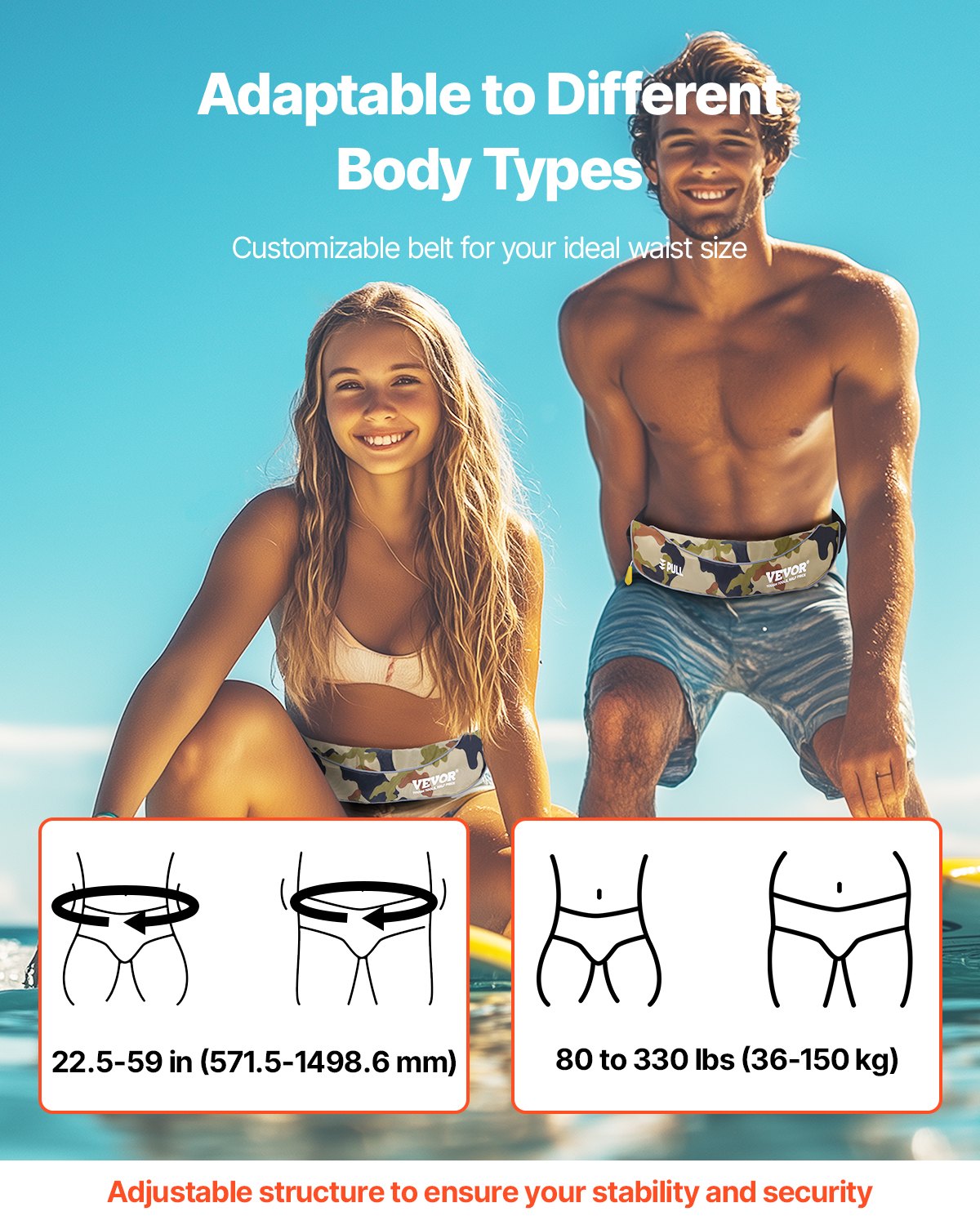 VEVOR Manual Inflatable Belt Pack for Adults, 105N Buoyancy, Over 80 Pounds and Up to 59 in Waist Adjustable, Inflatable PFD Waist for SUP Paddelboarding, Kayaking, Green (CO2 Cylinder Not Included)