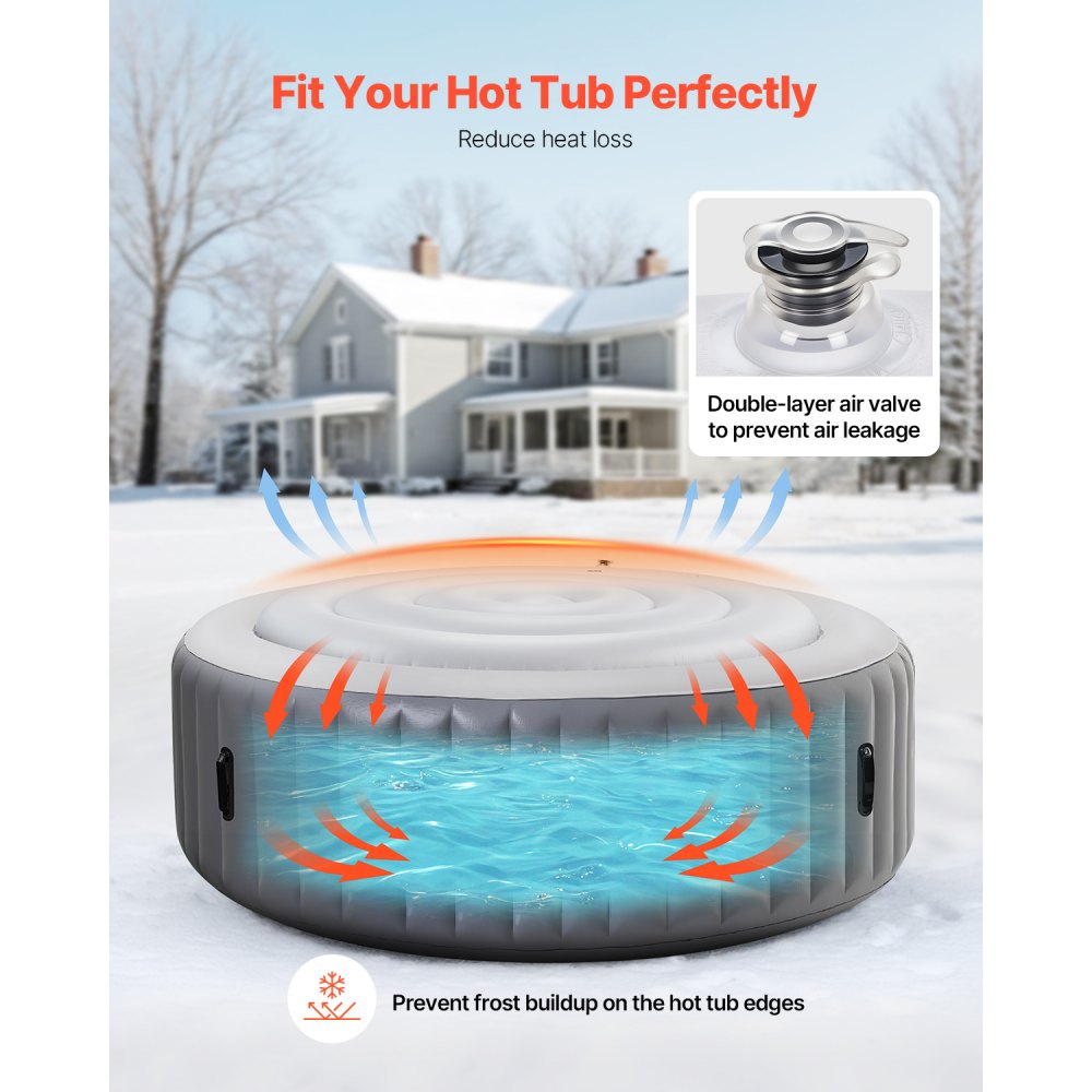 VEVOR Inflatable Hot Tub Cover, 4.5 Ft / 137 cm Round Hot Tub Cover Protector, Insulated Spa Covers for Inflatable Hottub, Weatherproof and Waterproof Energy Saving Lid for Outdoor Use, White